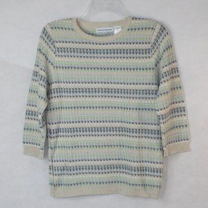 ALFRED DUNNER PETITE LONG SLEEVE KNIT PULLOVER SWEATER SZ PS WOMENS CREAM/BLUE/